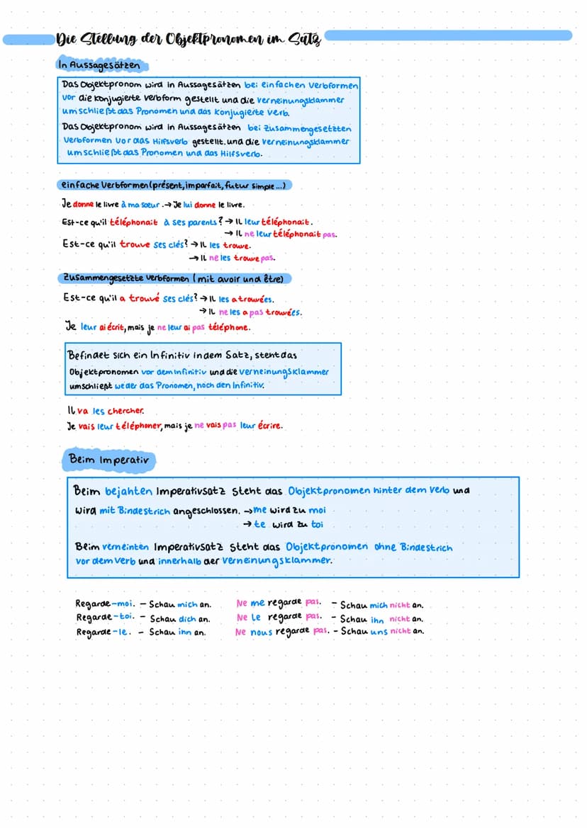 Direkte Objektpronomen
→ ersetzen direkte Objekte ( werden ohne Präposition an das verb ange Schlossen)
verb direktes Objekt
Beispiele direk