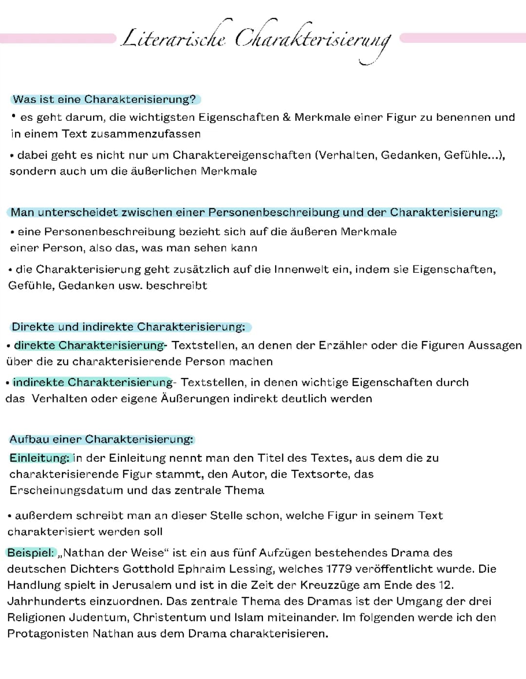 (Literarische) Charakterisierung Aufbau 