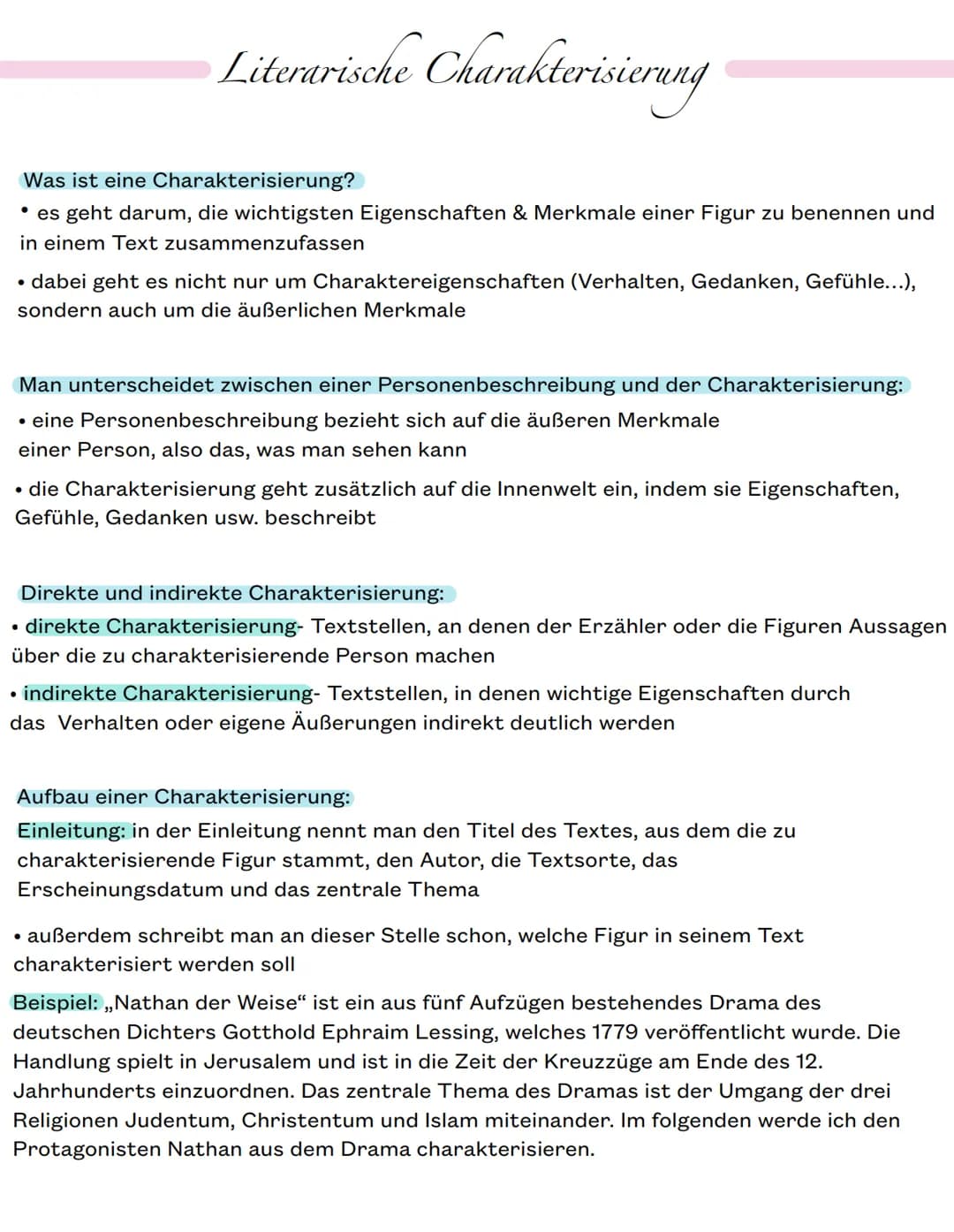 Literarische Charakterisierung
Was ist eine Charakterisierung?
es geht darum, die wichtigsten Eigenschaften & Merkmale einer Figur zu benenn
