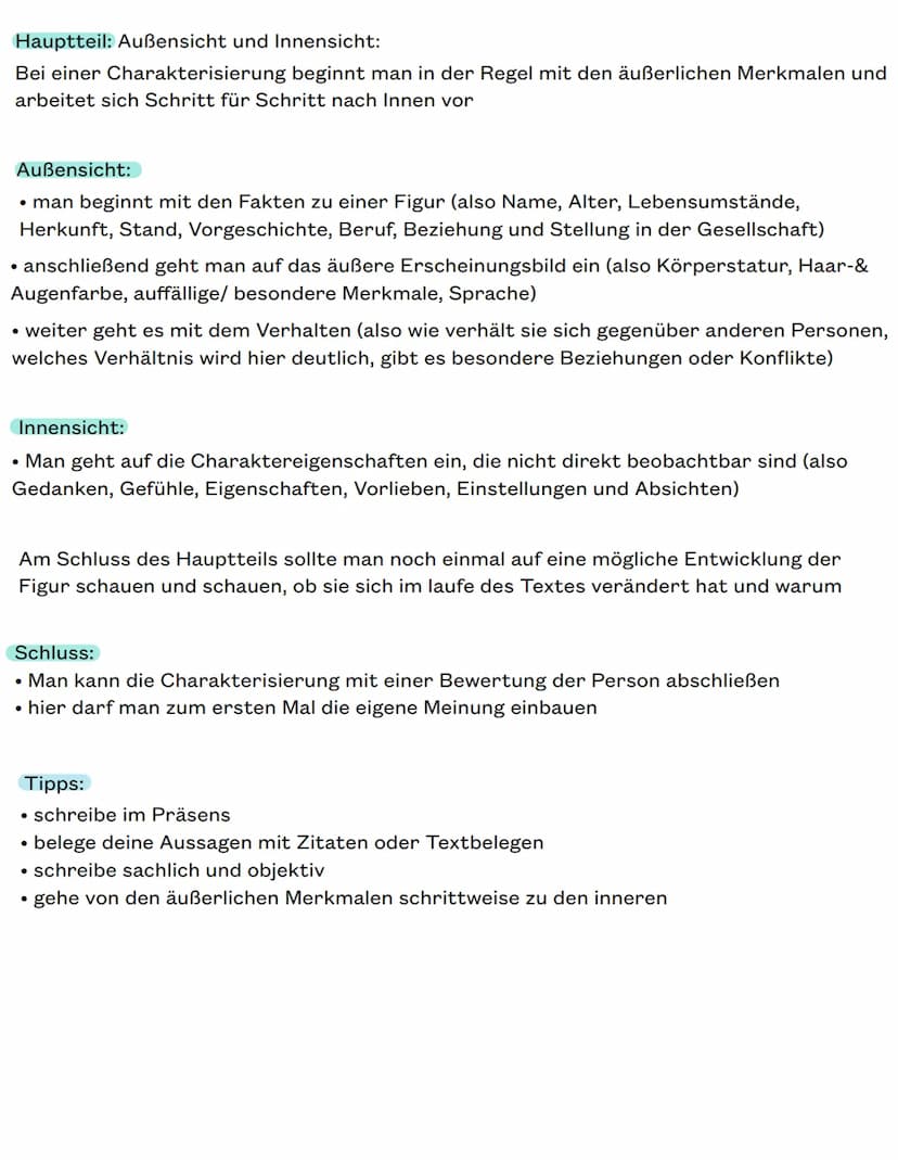 Literarische Charakterisierung
Was ist eine Charakterisierung?
es geht darum, die wichtigsten Eigenschaften & Merkmale einer Figur zu benenn