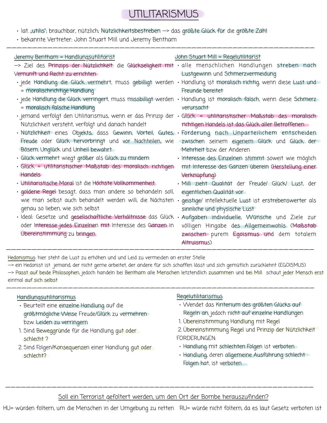 UTILITARISMUS
• lat. utilis"; brauchbar, nützlich; Nützlichkeitsbestreben -> das größte Glück für die größte Zahl
• bekannte Vertreter: John