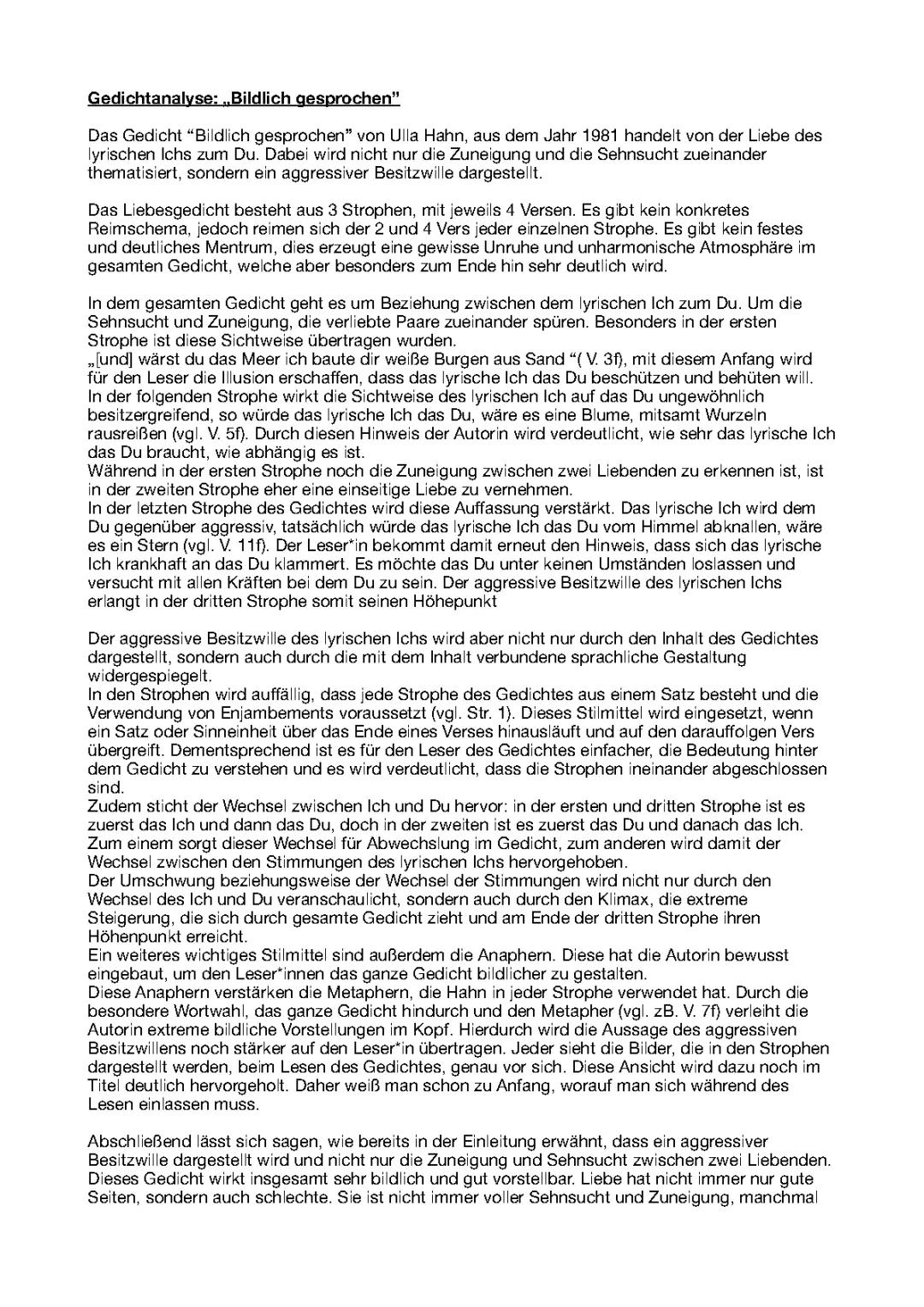 Gedichtanalyse zu dem Gedicht „Bildlich gesprochen“