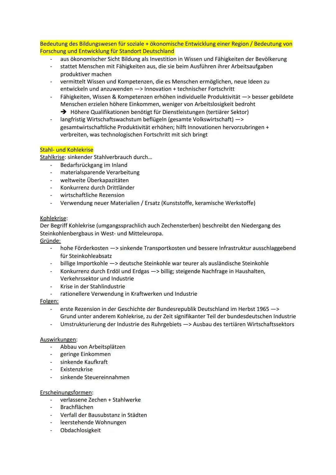 Industrie / Wirtschaft im Wandel - Lernzettel
Strukturwandel
... ist die mit der marktwirtschaftlichen Dynamik verbundenen, mehr oder wenige