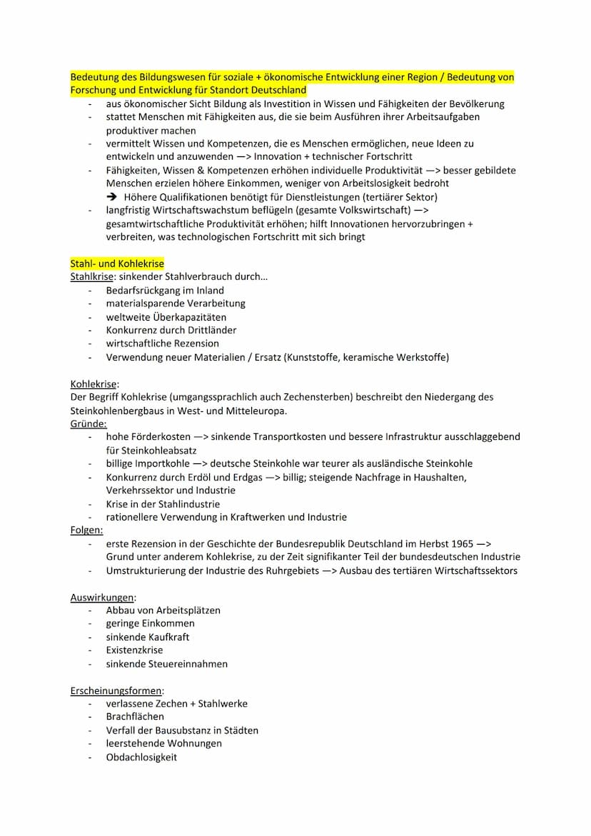 Industrie / Wirtschaft im Wandel - Lernzettel
Strukturwandel
... ist die mit der marktwirtschaftlichen Dynamik verbundenen, mehr oder wenige