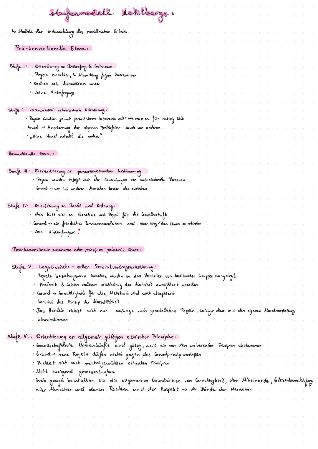 Stufenmodell kahlbergs,
4) Modell der Entwicklung des morallischen. Urteils.
Pra-konventionelle. Ebene:
Stufe 1:
Orientierung an Bestrafung 