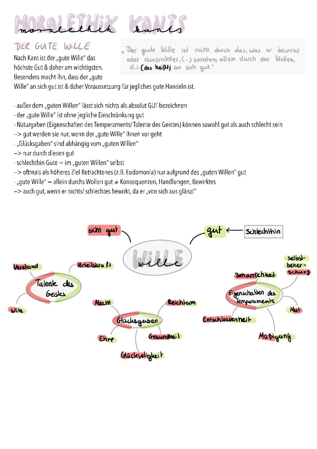 moralethik kant, hypothetischer & kategorischer imperativ, gute wille, handeln aus pflicht & pflichtmäßiges handeln