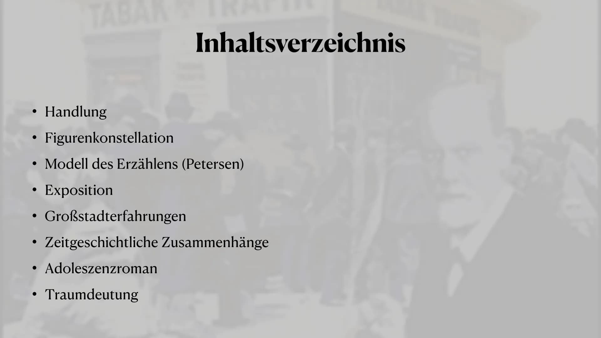 TABAK
5.00
Der Trafikant
Robert Seethaler
A ●
●
●
●
TABAK
●
Handlung
Inhaltsverzeichnis
Großstadterfahrungen
Zeitgeschichtliche Zusammenhäng