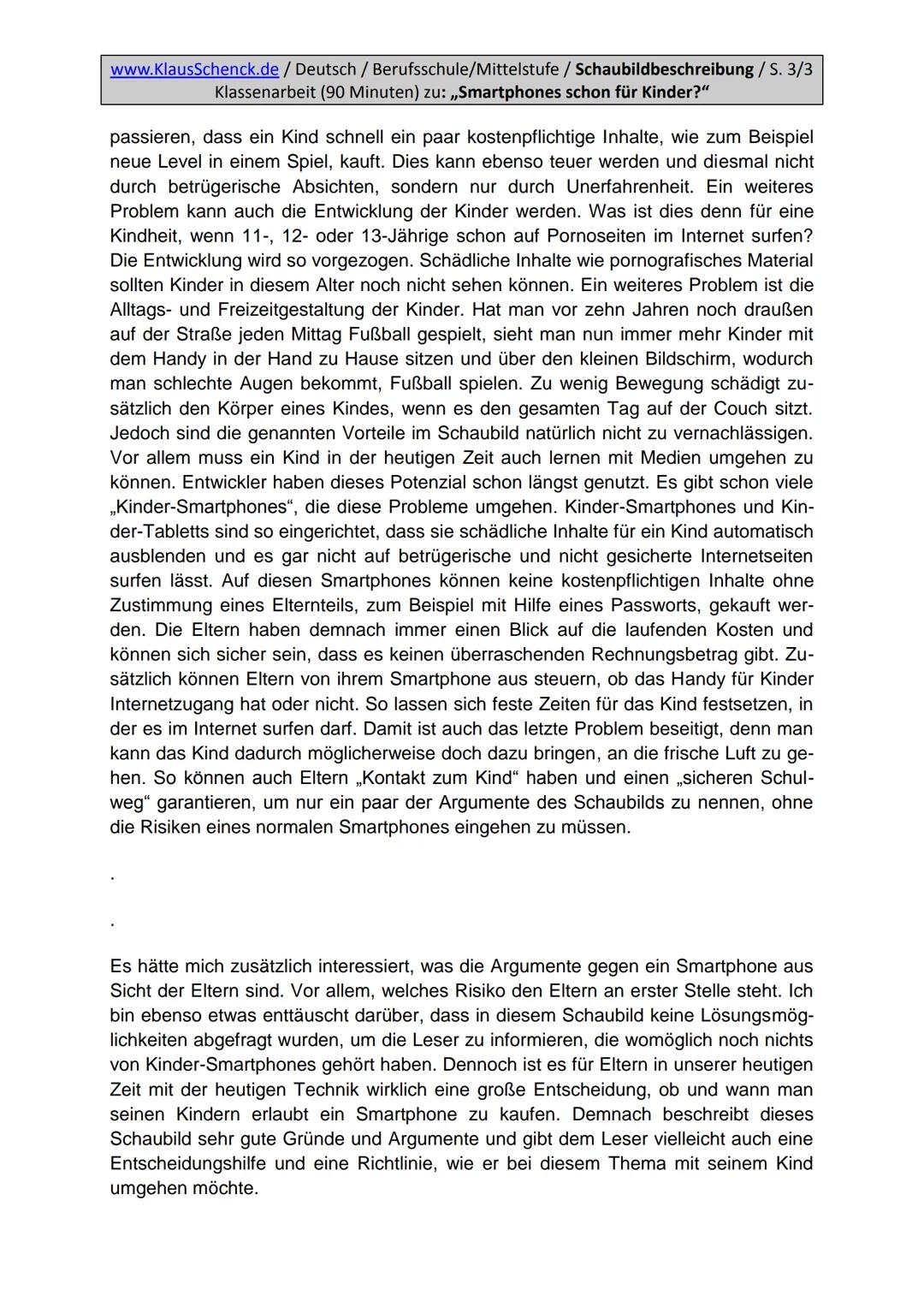 www.KlausSchenck.de / Deutsch / Berufsschule/Mittelstufe / Schaubildbeschreibung / S. 1/5
extrem ausführliche und differenzierte Hausaufgabe