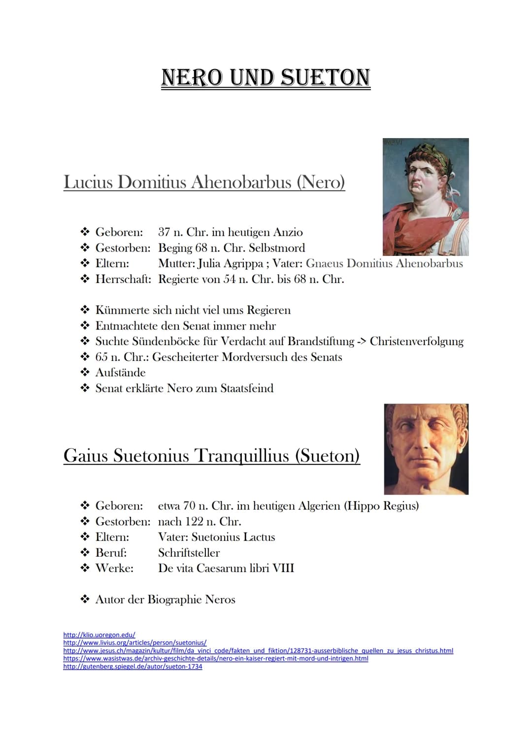 1
Wer war Nero?
Wer war Sueton?
NELE SCHUNK
IMP.VI
9℃
Jesus.ch
nybooks.com Lucius Domitius Ahenobarbus (Nero)
NERO UND SUETON
Geboren: 37 n.