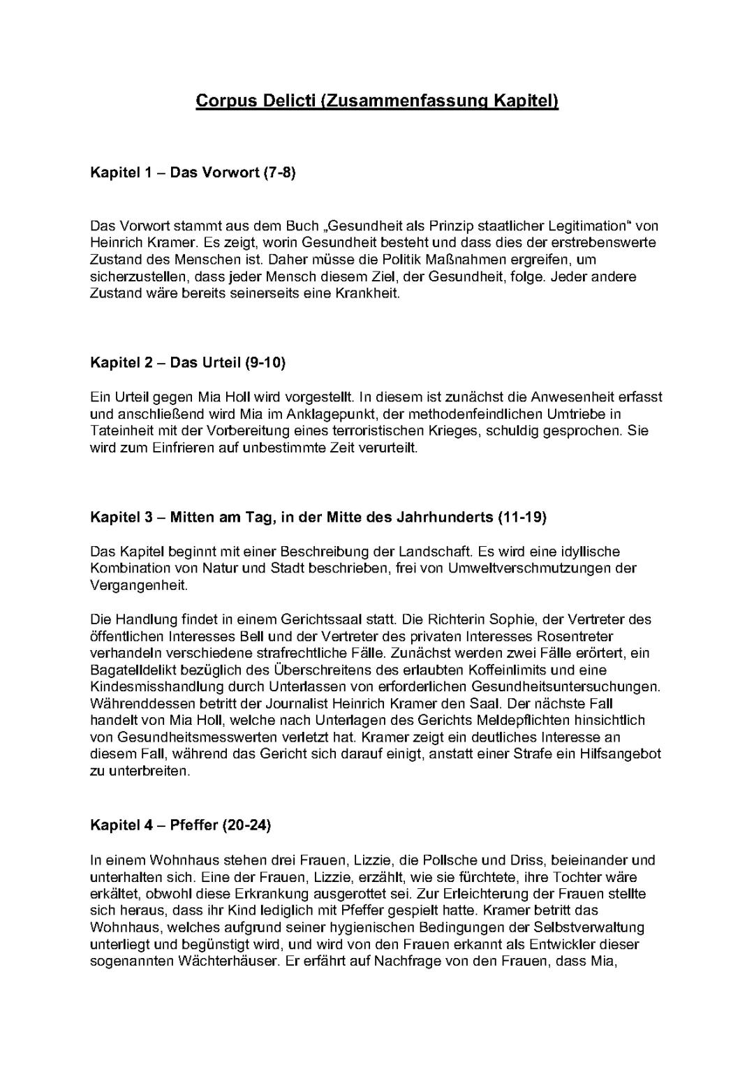 Corpus Delicti: Zusammenfassungen, wichtige Textstellen und Kapitel Analysen