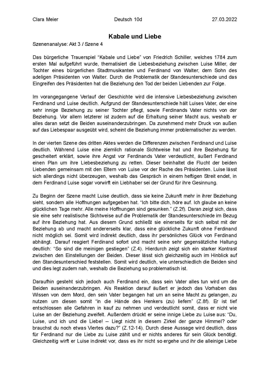 Kabale und Liebe Szenenanalyse Akt 3 Szene 6 - Einfache Erklärungen