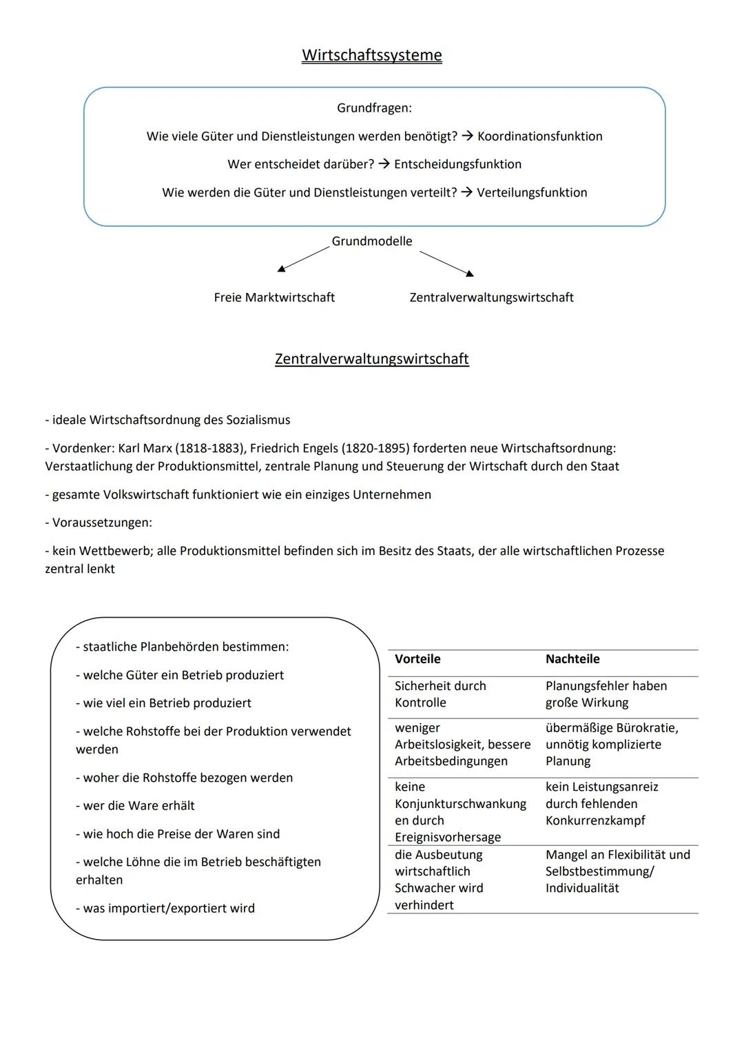 Wirtschaftssysteme
Grundfragen:
Wie viele Güter und Dienstleistungen werden benötigt? → Koordinationsfunktion
Wer entscheidet darüber? → Ent