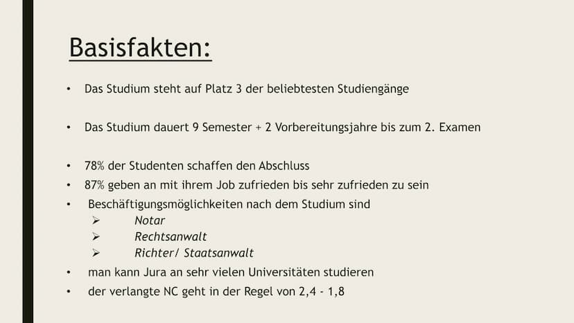 Deutsche
Gesetze ●
●
●
●
●
●
Basis Fakten
Voraussetzungen
Ablauf
Inhalte
Berufe
Universitäten
Selbsttests
INHALT: Basisfakten:
●
●
●
●
Das S