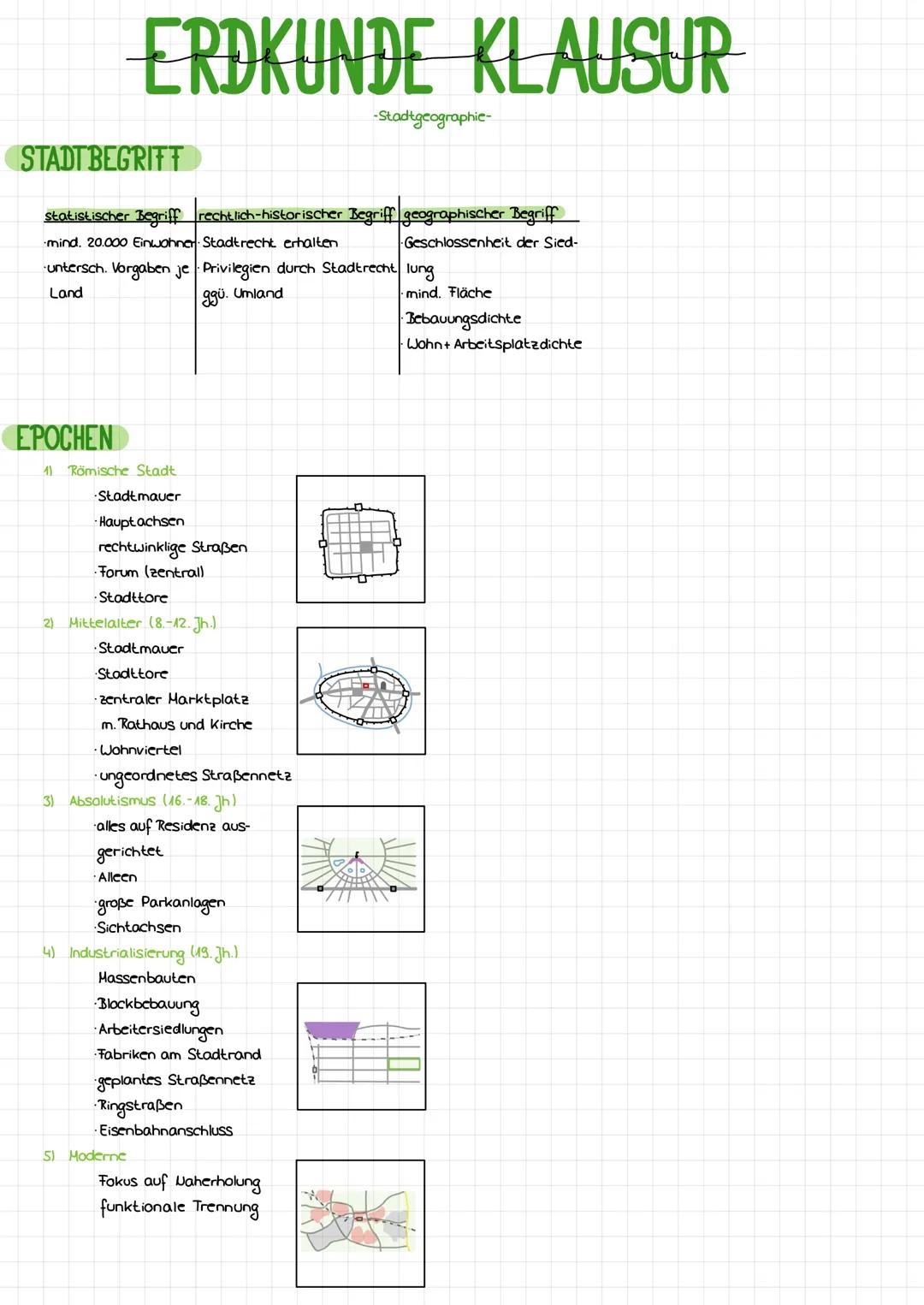 # ERDKUNDE KLAUSUR
-Stadtgeographie-

STADTBEGRIFF

statistischer Begriff rechtlich-historischer Begriff geographischer Begriff
mind. 20.000