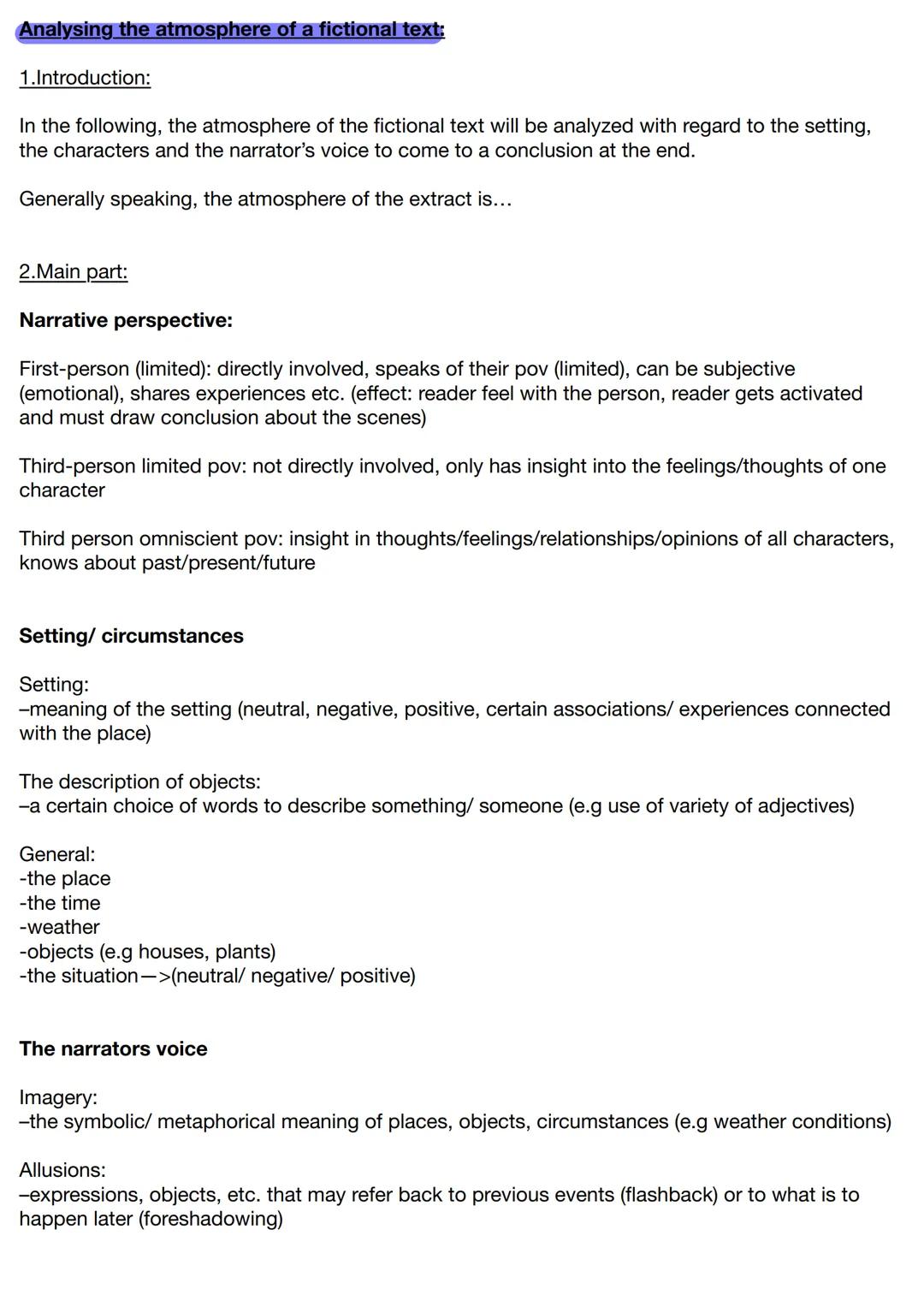 Analysing the atmosphere of a fictional text:
1. Introduction:
In the following, the atmosphere of the fictional text will be analyzed with 