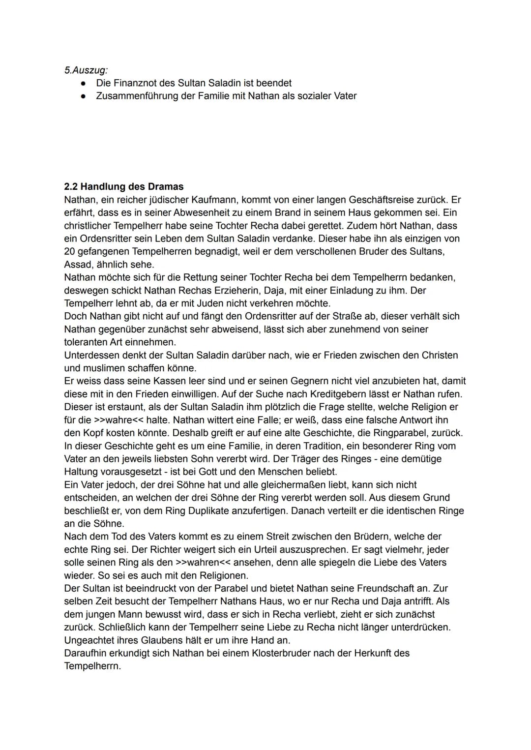 Nathan der Weise
Inhaltsverzeichnis:
1. Allgemeines zum Drama
1.1 Textart/ Autor/ Veröffentlichung/ Uraufführung/ Epoche/ Zeitraum/
Handlung