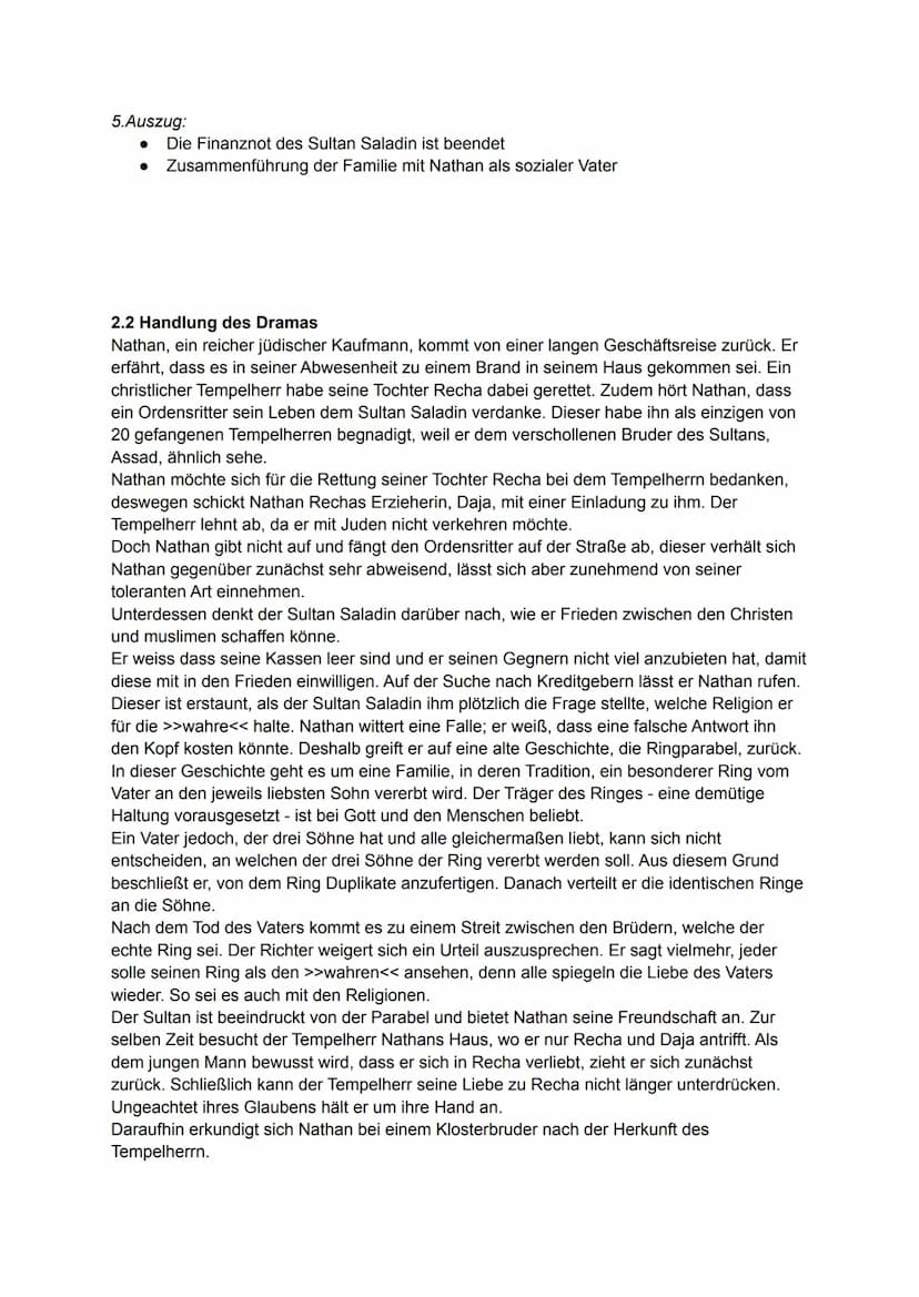 Nathan der Weise
Inhaltsverzeichnis:
1. Allgemeines zum Drama
1.1 Textart/ Autor/ Veröffentlichung/ Uraufführung/ Epoche/ Zeitraum/
Handlung