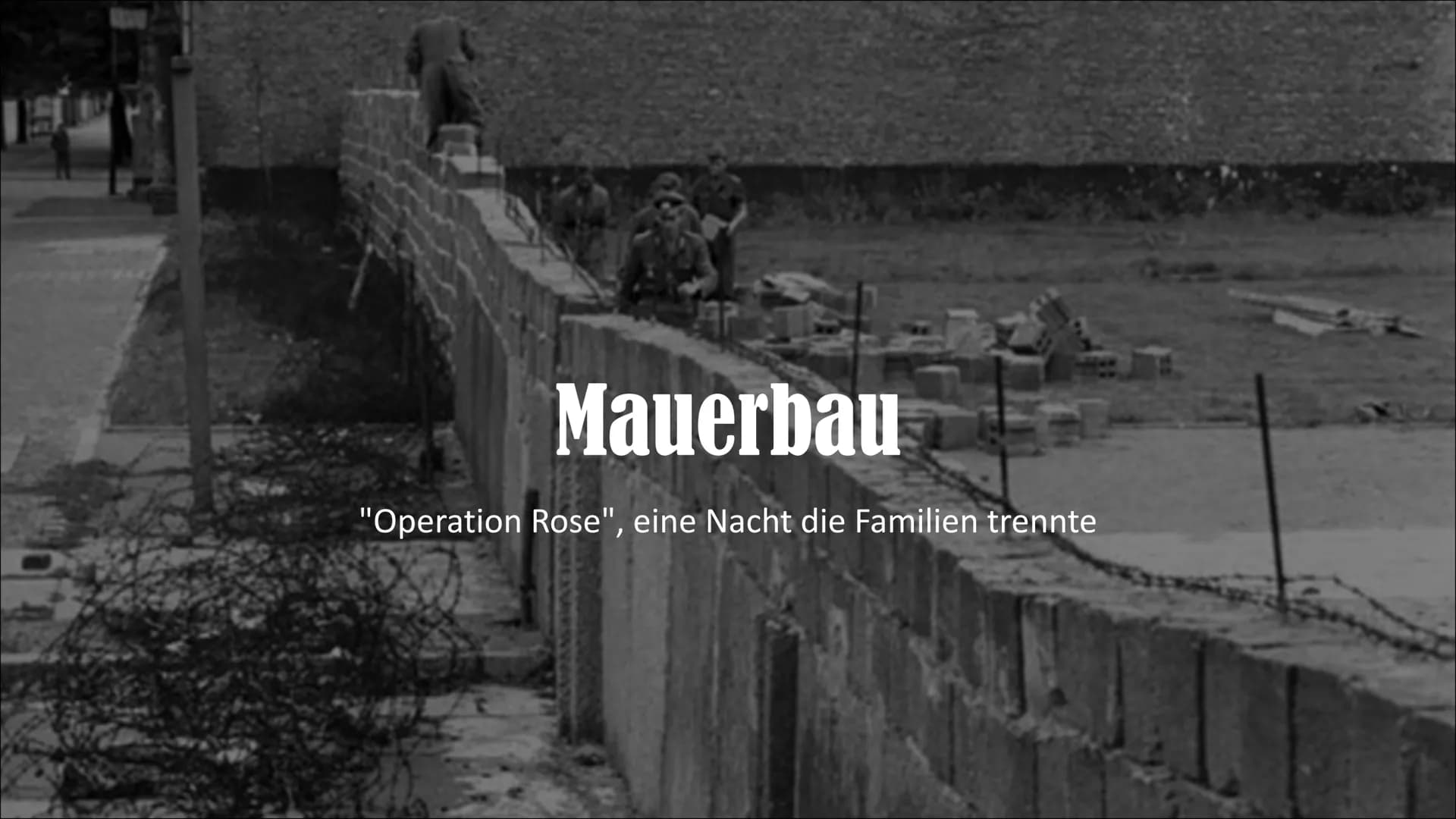 Mauerbau
"Operation Rose", eine Nacht die Familien trennte Inhaltsverzeichnis
• Gründe für den Bau
●
• 12. August 1961
• 13. August 1961
Rea