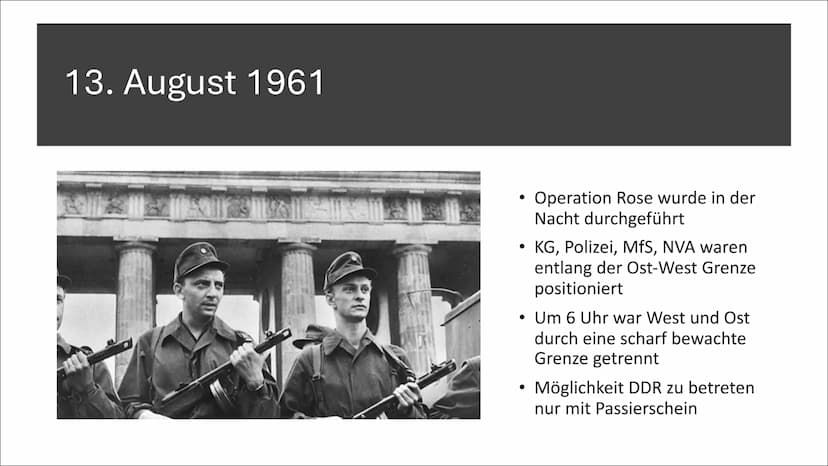 Mauerbau
"Operation Rose", eine Nacht die Familien trennte Inhaltsverzeichnis
• Gründe für den Bau
●
• 12. August 1961
• 13. August 1961
Rea