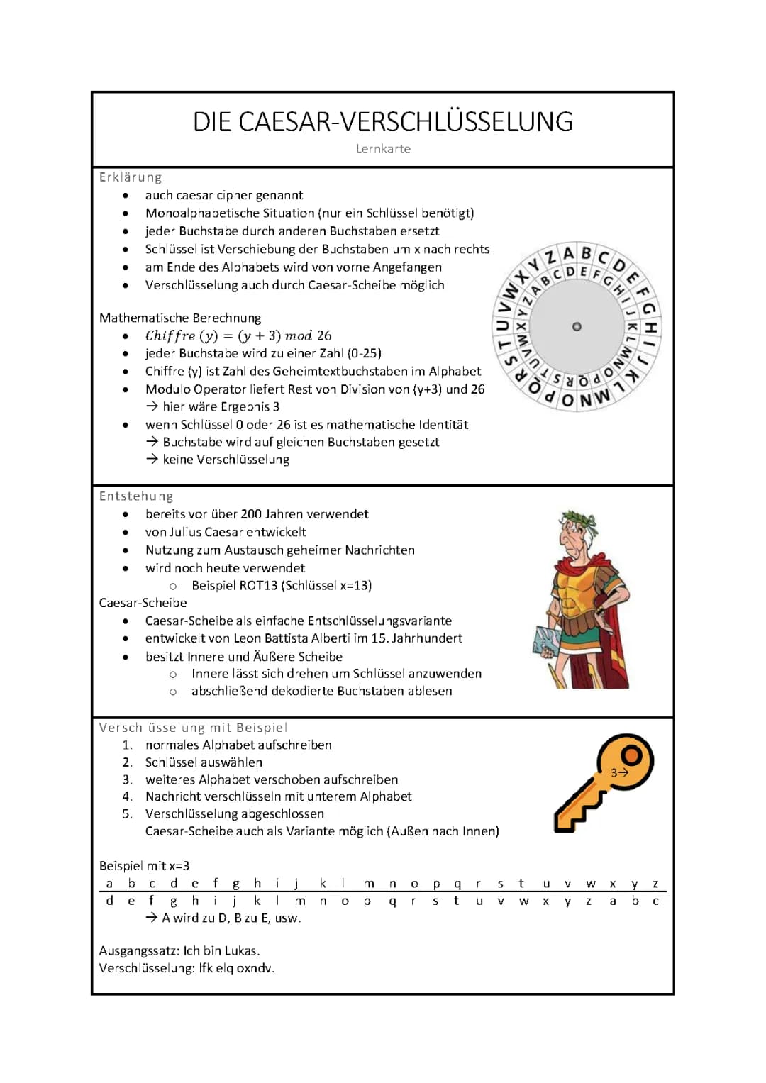 Lerne die Caesar-Verschlüsselung: Online Rechner, Tabelle und Arbeitsblatt für Kinder