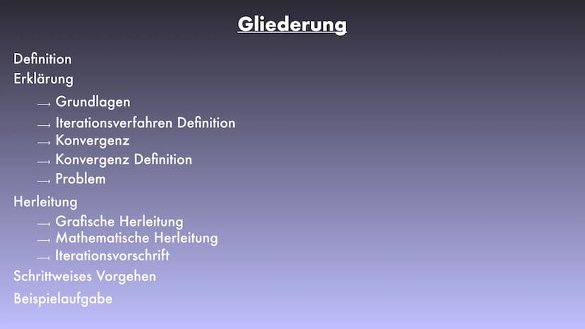 Das Newton Verfahren
Lara Definition
Erklärung
→
-
Grundlagen
Iterationsverfahren Definition
Konvergenz
Konvergenz Definition
→ Problem
Herl