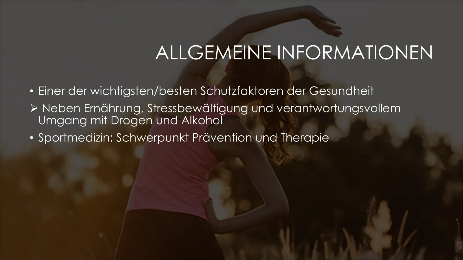 SPORT UND GESUNDHEIT 1. Allgemeine Informationen
2. Anpassungsvorgang des Körpers
3. Korrekte Ausführung
4. Auswirkungen
●
INHALT
Positive
N