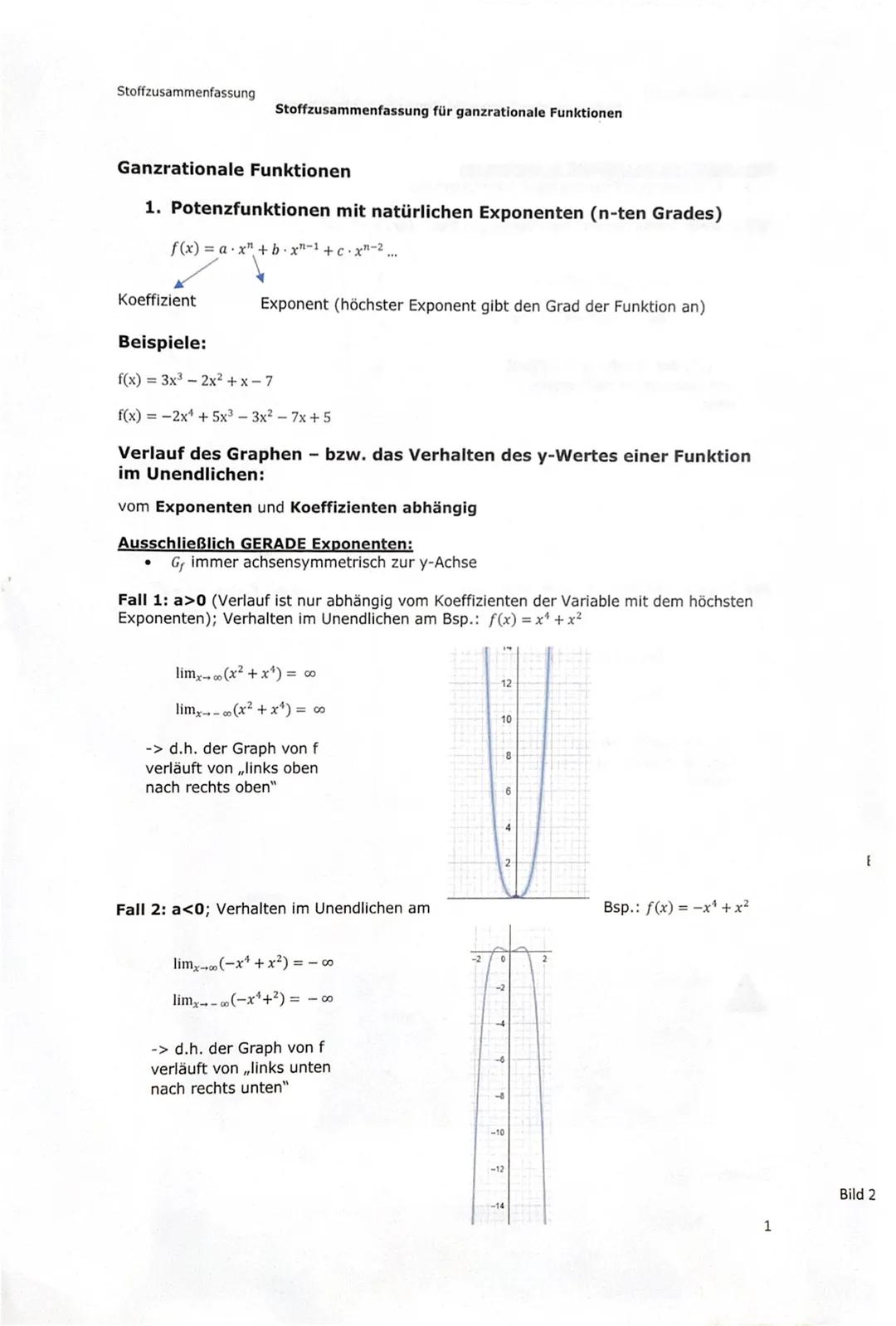Stoffzusammenfassung
Stoffzusammenfassung für ganzrationale Funktionen

Ganzrationale Funktionen

1. Potenzfunktionen mit natürlichen Expone