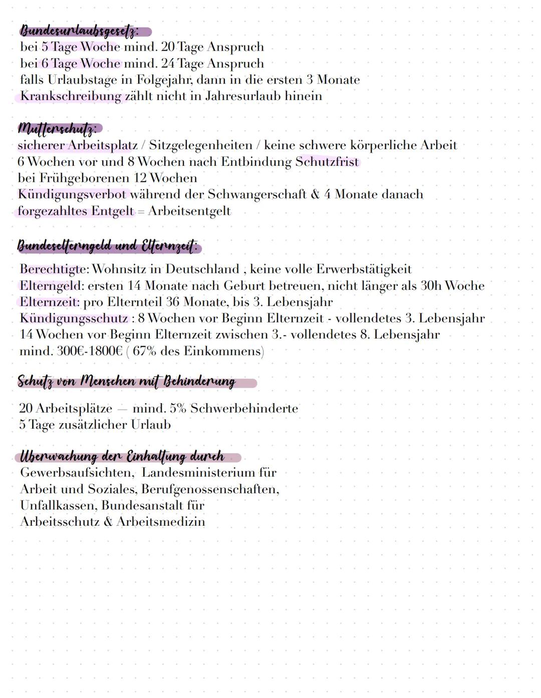 # Schutzgesetze

Jugendarbeitsschutz:

gilt für: Jugendliche von 15-18 Jahren
Arbeitszeit: Jugendliche im Alter 15-17 Jahre dürfen bis 8 Stu