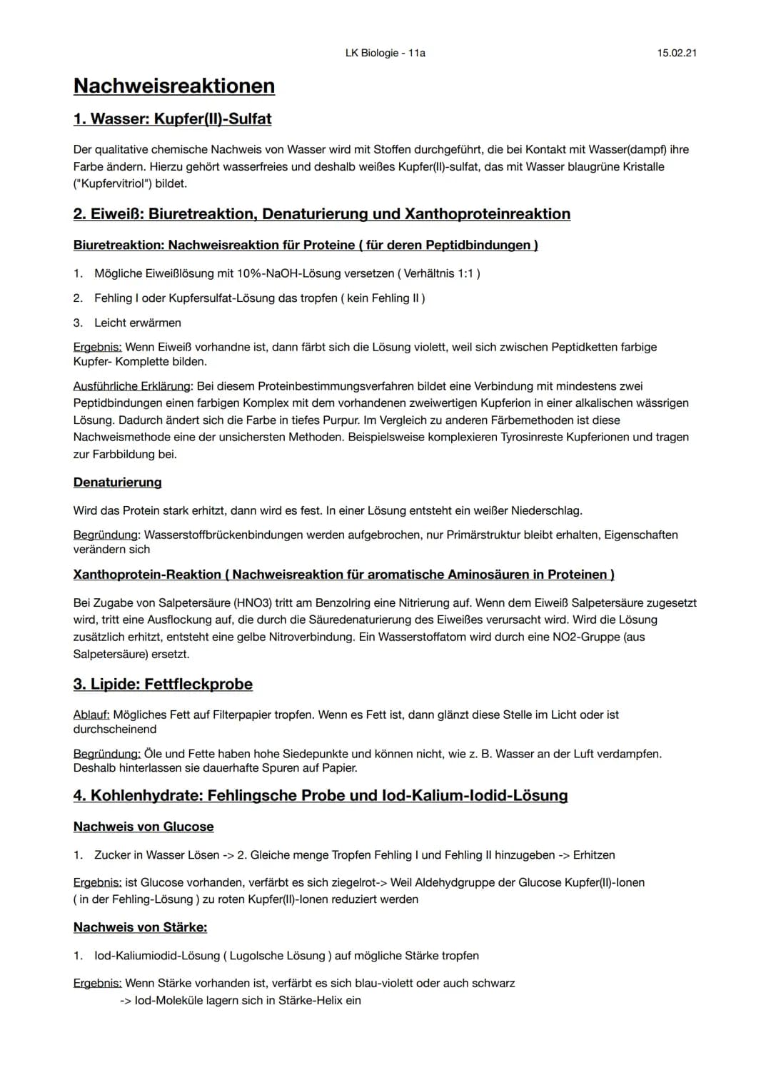 Nachweisreaktionen
LK Biologie - 11a
1. Wasser: Kupfer(II)-Sulfat
Der qualitative chemische Nachweis von Wasser wird mit Stoffen durchgeführ