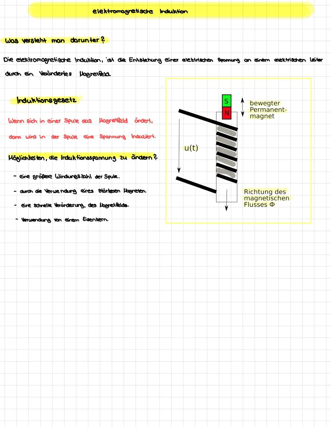 elektromagnetische Induktion
Was versteht man darunter ?
Die elektromagnetische Induktion, ist die Entstehung einer elektrischen Spannung an