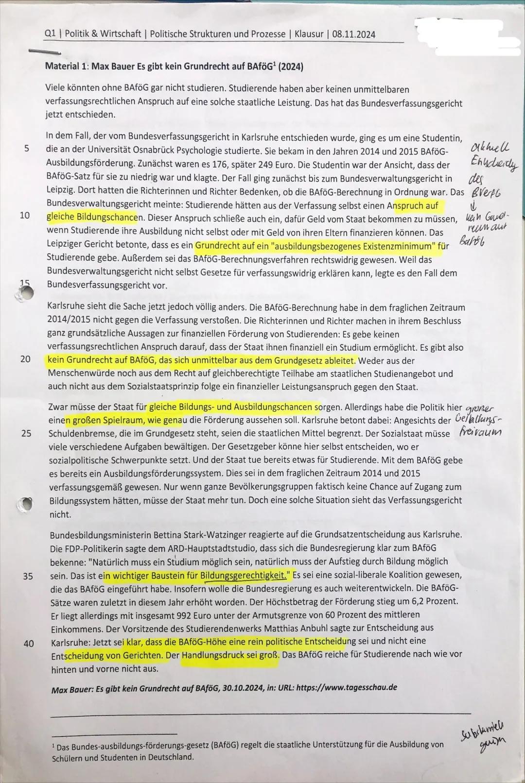 # Q1 | Politik & Wirtschaft | Politische Strukturen und Prozesse | Klausur | 08.11.2024

# Material 1: Max Bauer Es gibt kein Grundrecht auf
