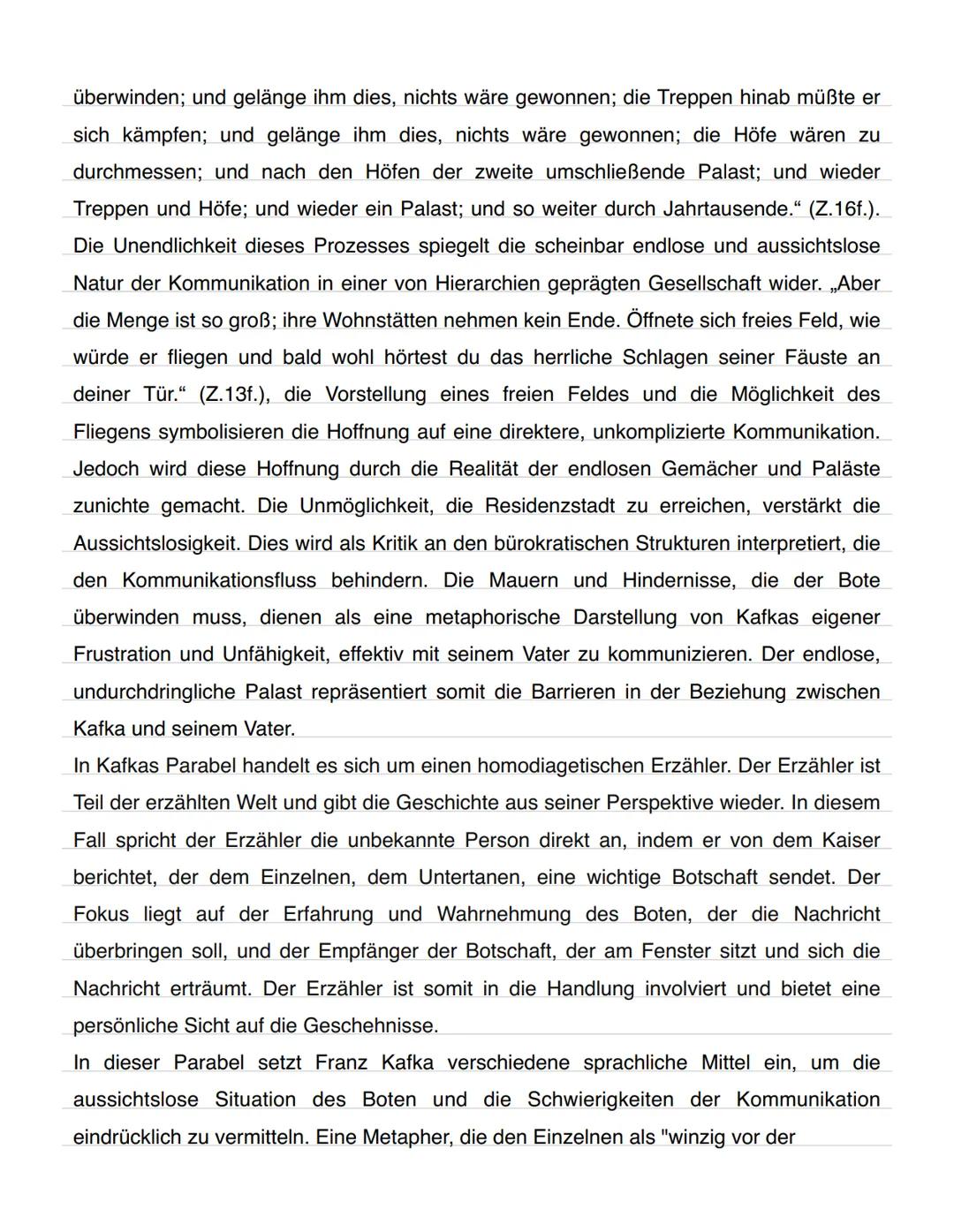 # Kafka - Eine kaiserliche Botschaft

In der Parabel "Eine kaiserliche Botschaft" von Franz Kafka steht ein Bote im
Mittelpunkt, der eine Na