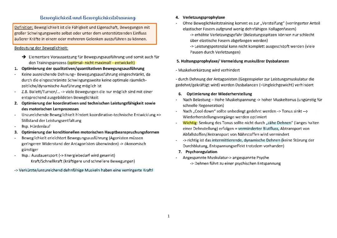 Beweglichkeit und Beweglichkeitstraining 