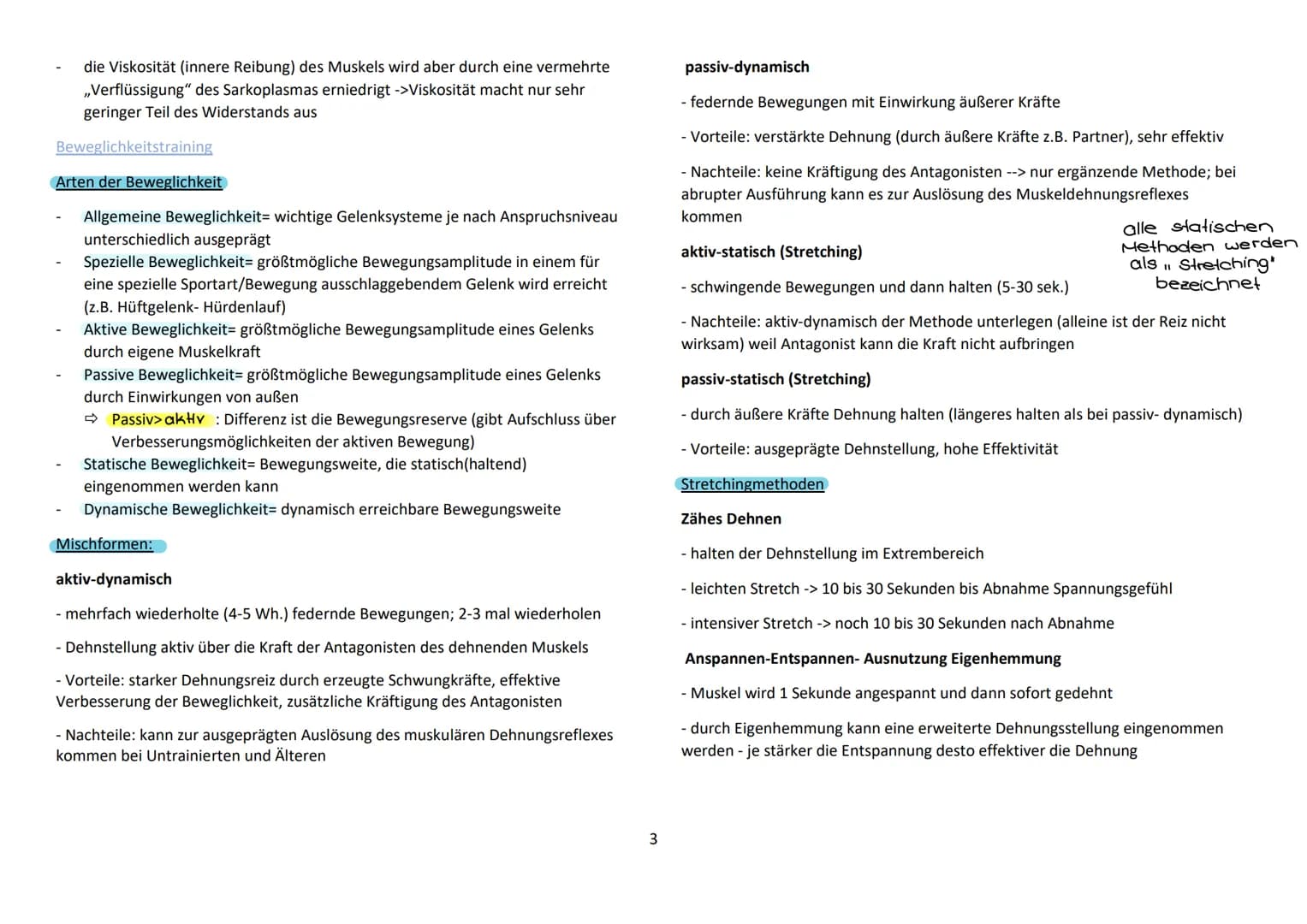 Beweglichkeit und Beweglichkeitstraining
Definition: Beweglichkeit ist die Fähigkeit und Eigenschaft, Bewegungen mit
großer Schwingungsweite