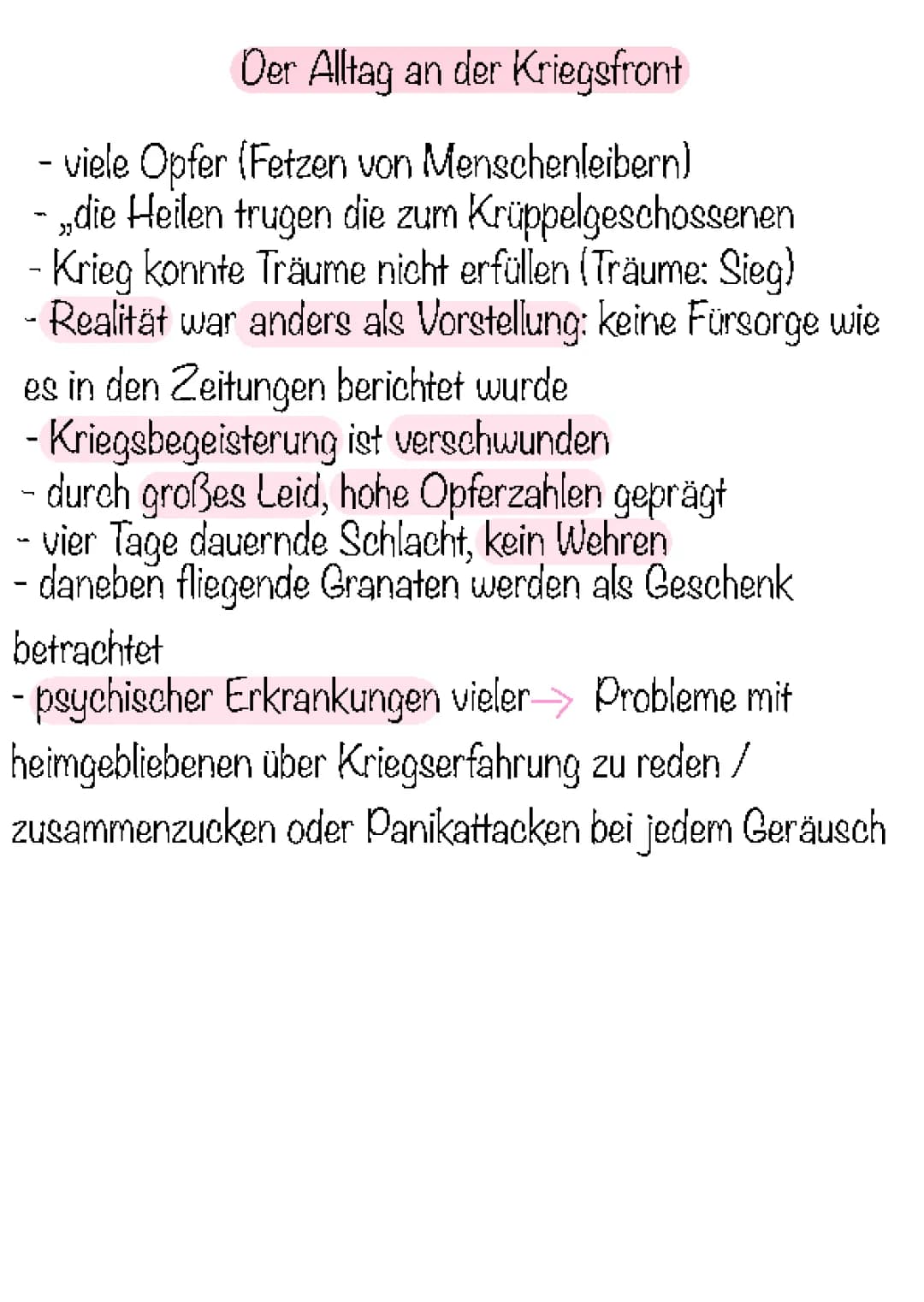 Übersicht 1. Weltkrieg 