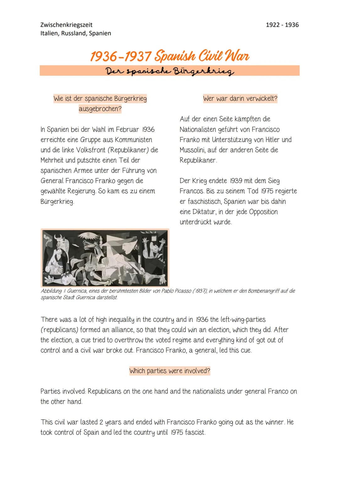 Zwischenkriegszeit
Italien, Russland, Spanien
The time between the wars
2 Decades of aggression
1922: Mussolini seizes power in Italy (S. 20