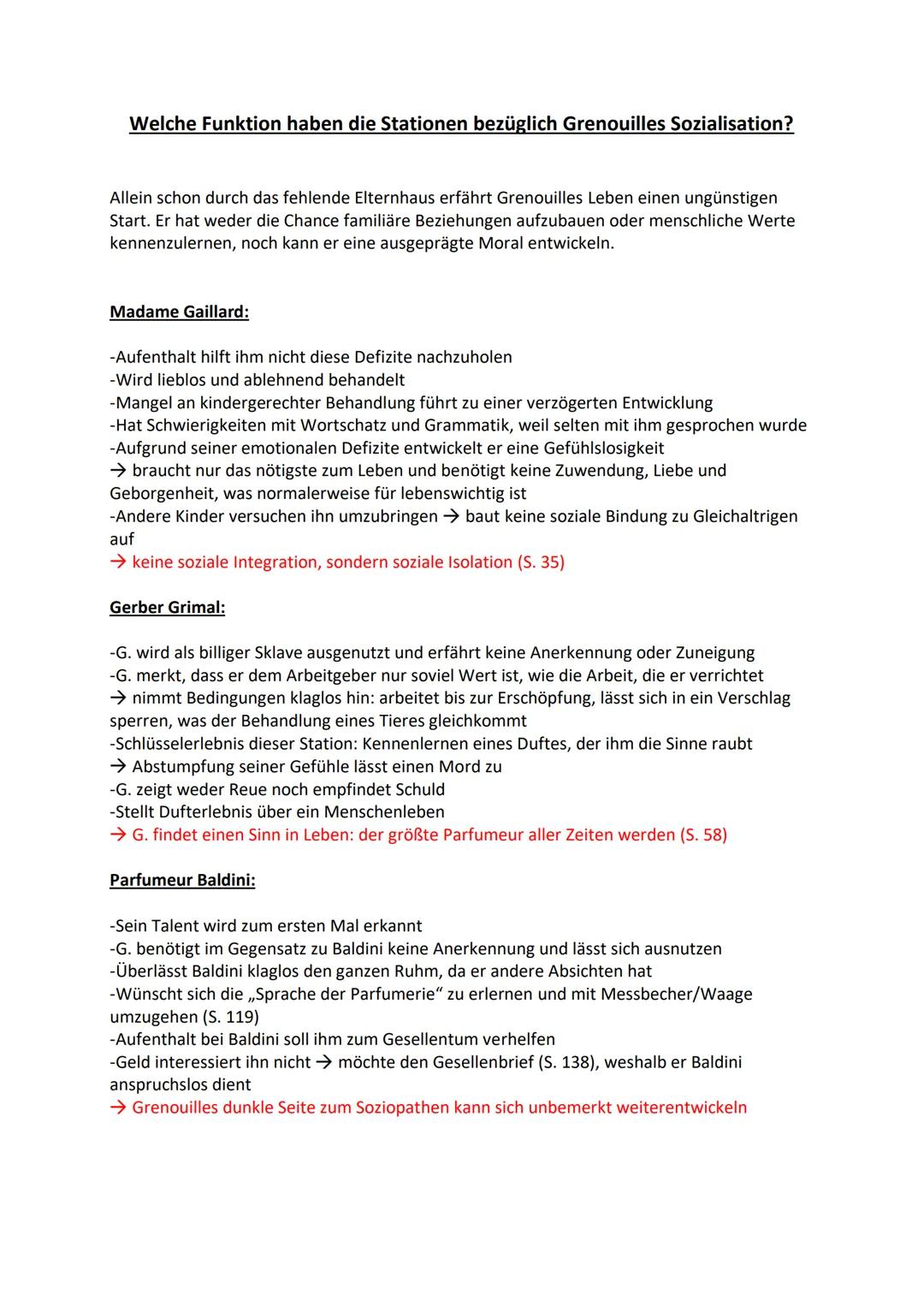 Das Parfum: Charakterisierung Grenouille und Mehr