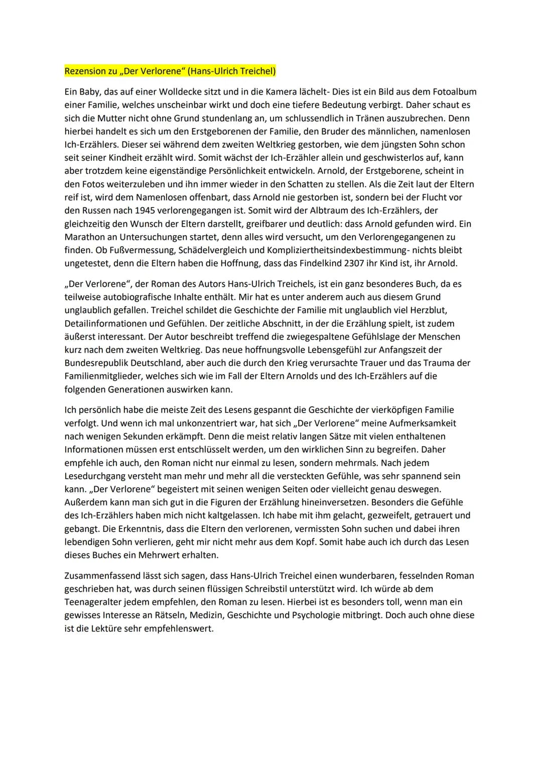 Rezension zu ,,Der Verlorene" (Hans-Ulrich Treichel)
Ein Baby, das auf einer Wolldecke sitzt und in die Kamera lächelt- Dies ist ein Bild au