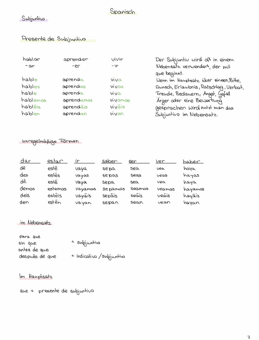 Indicativo
Presente
hablar
hable
hablas
habla
hablamos
hablais
hablan
estar
dar
tener →
1. P.S. unregelmäßig
estoy
day
tengo
he
has
ha
Preté