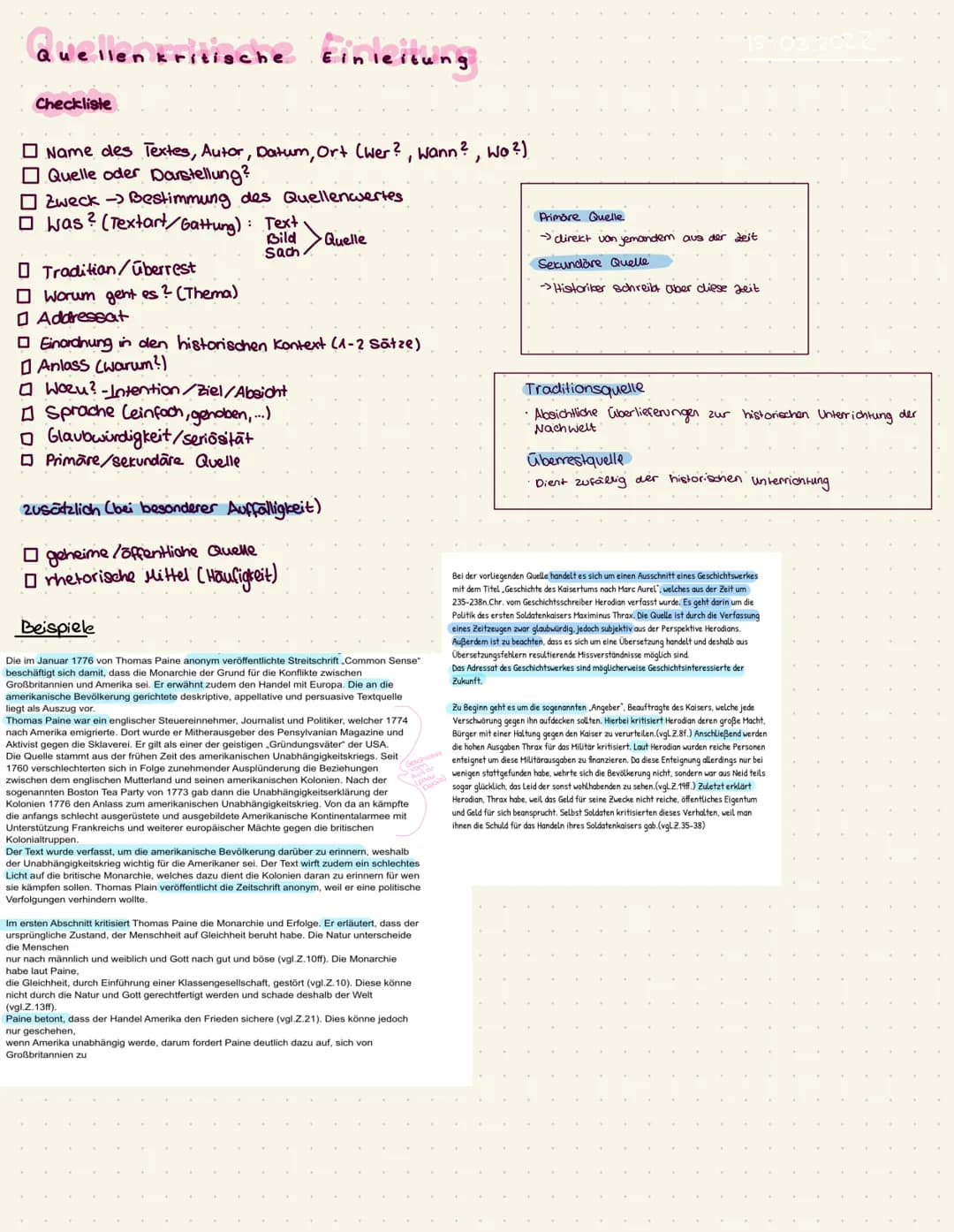 Quellen kritische Einleitung
Checkliste
Name des Textes, Autor, Datum, Ort (wer?, wann?, Wo ?)
Quelle oder Darstellung?
Zweck -> Bestimmung 