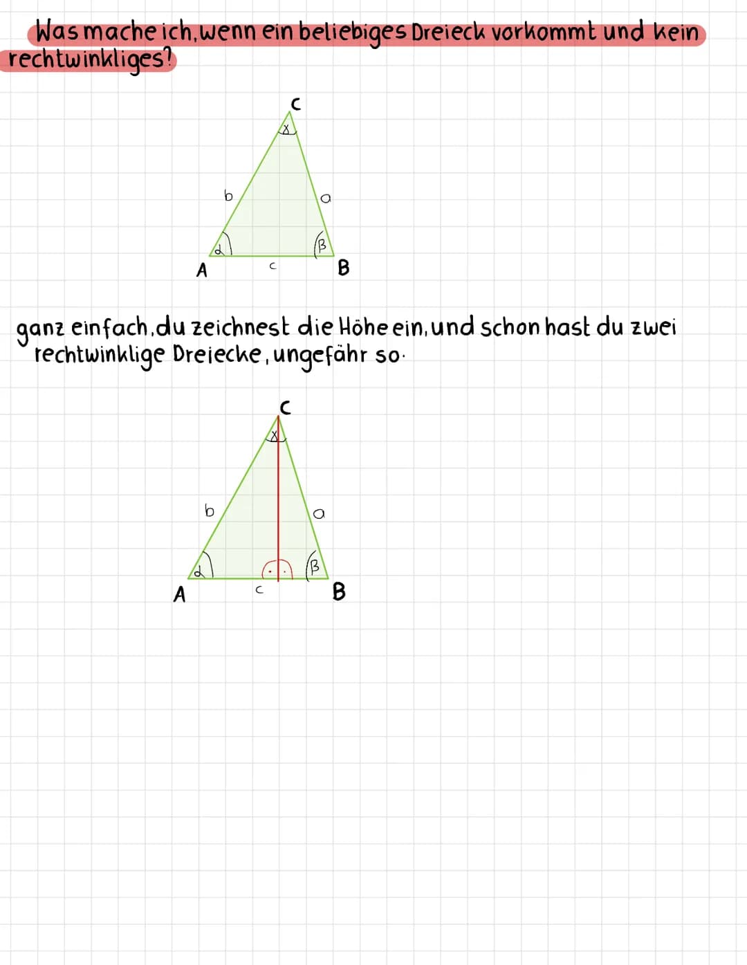 Triconometrie
Ich kann zwischen Ankathete. Gegenkathete und Hypotenuse unterschei-
den und sie in einem rechtwinkligen Dreieck markieren
Hyp