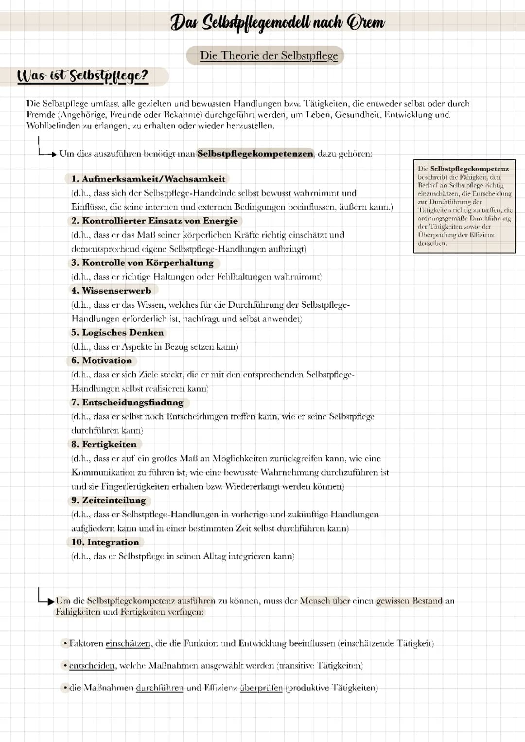 Das Pflegemodell nach Dorothea E. Orem