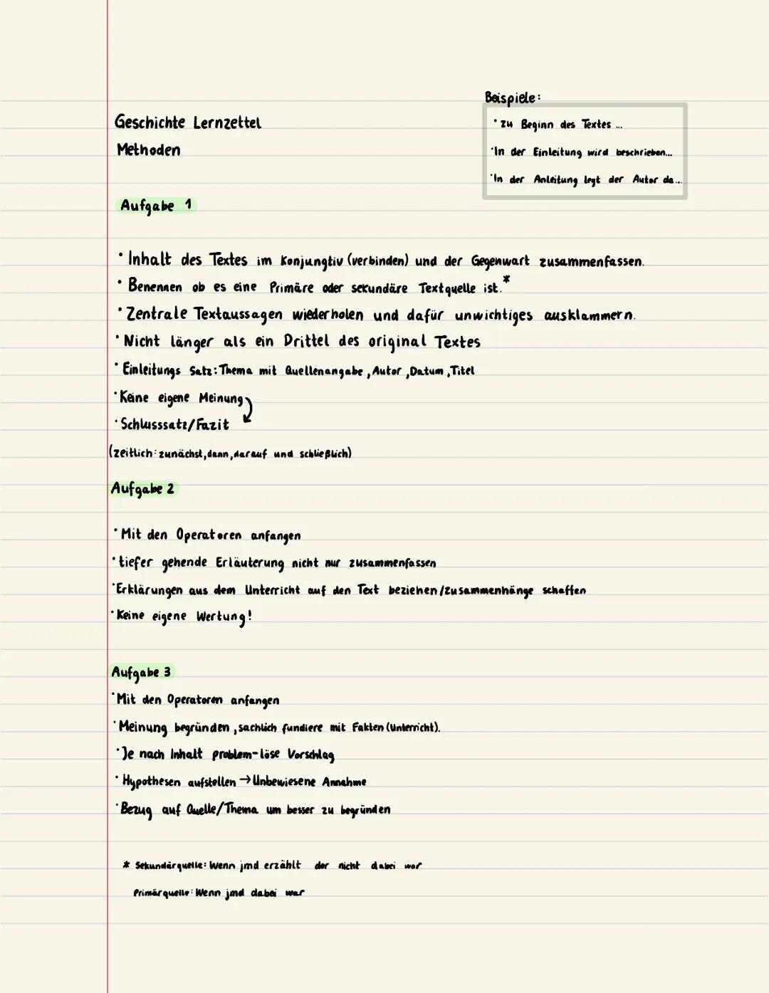 Geschichte Lernzettel

Methoden

Aufgabe 1

Beispiele:
* zu Beginn des Textes.....
* In der Einleitung wird beschrieben....
* In der Anleitu