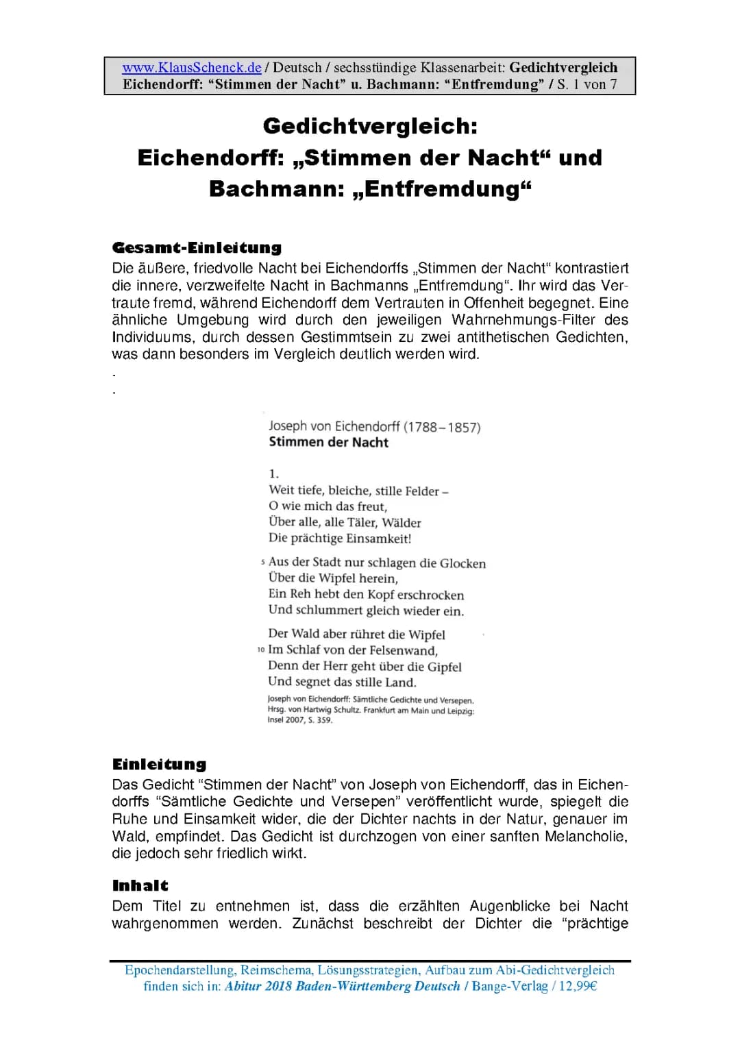 Gedichtanalyse und -vergleich: Eichendorff und Bachmann