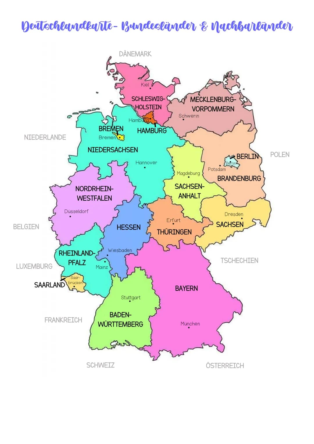 Deutschlandkarte - Bundesländer & Nachbarländer
NIEDERLANDE
BELGIEN
LUXEMBURG
NORDRHEIN-
WESTFALEN
Düsseldorf
RHEINLAND-
PFALZ
Saar
SAARLAND