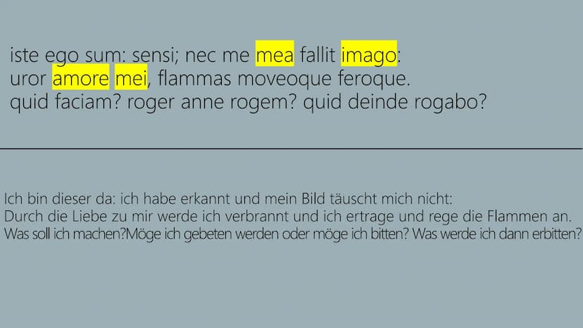 NARCISSUS & ECHO NARCISSUS iste ego sum: sensi; nec me mea fallit imago:
uror amore mei, flammas moveoque feroque.
quid faciam? roger anne r