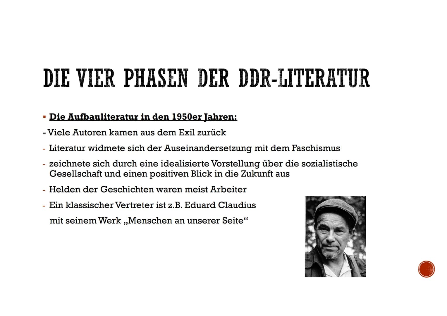 LITERATUR IN DER DDR GLIEDERUNG
1. Deckblatt
2. Gliederung
3. Definition
4. Reglementierung und Zensur
5.
Die vier Phasen der DDR-Literatur

