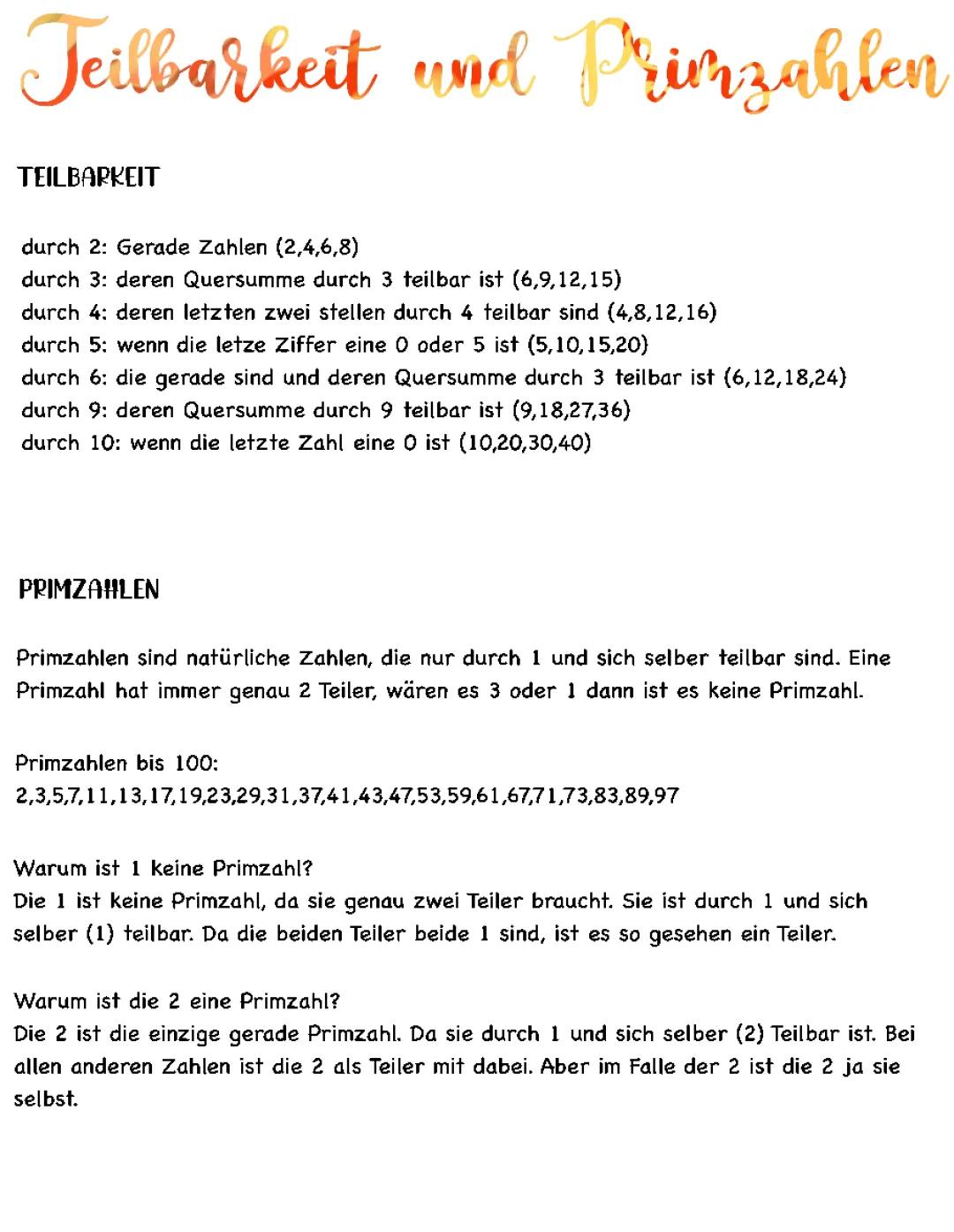 Teilbarkeit und Primzahlen