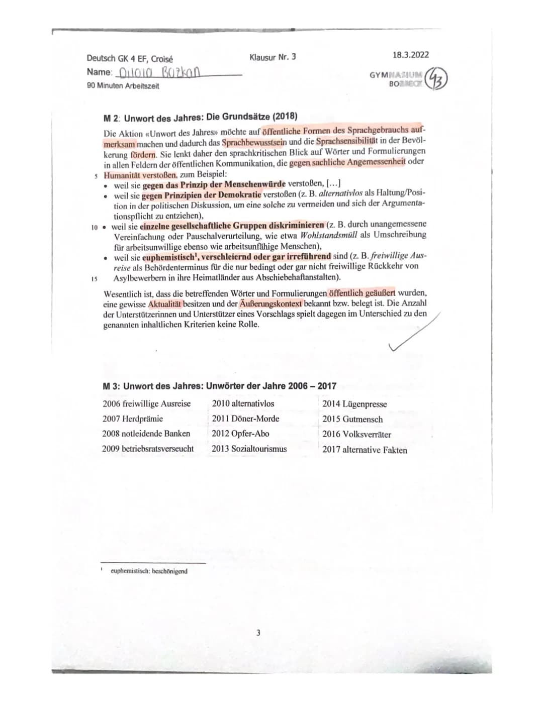 Material gestütztes schreiben Dilala Bozkan.
18.03.2022
Deutsch klausur EF
Frau Croisé
Z
Das Unwort des Jahies-
viele wissen gar nicht.
dass