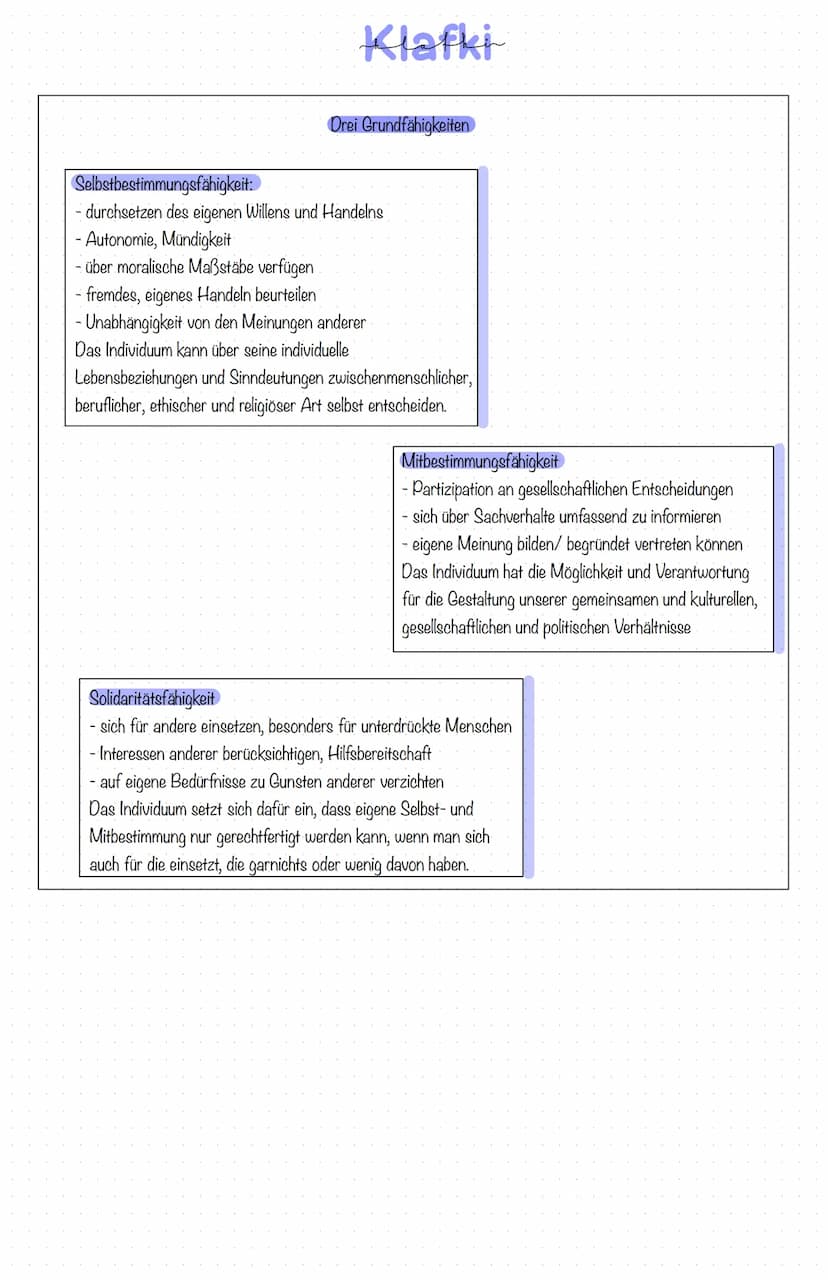 Klafki
Kategoriale Bildung
- Bildung als Ausbildung von Selbstbestimmungs-, Mitbestimmungs-, Solidaritätsfähigkeit
- Fragen des Lehrens und 